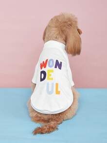 Spring/Summer New Pet Clothes, Dog Apparel With Coconut Tree & English Text Print, Comfortable Breathable Outfit For Medium/Small Dogs, Teddy/Poodle - White - View 4
