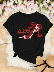 Camiseta de manga larga para mujer con estampado de hermandad universitaria, estilo navideño, top casual de manga larga con cuello redondo, que presenta las letras griegas de la organización Delta-Sigma-Theta, vida griega, fraternidad, sororidad, Divine Nine, atuendos de Pascua de 1913 para mujer, atuendos de regalo para el Día de la Madre, ropa de la Copa del Mundo, atuendo para fiesta de fútbol, atuendo para el día del partido, camiseta extragrande unisex de fútbol de EE. UU., atuendos de verano para mujer. Ropa de verano - Negro - Ver 8
