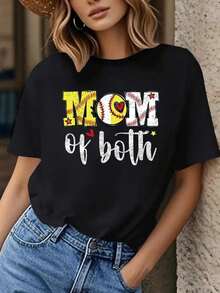 Top casual de manga corta y cuello redondo para mujer, con camiseta gráfica para mamás de béisbol y softbol - Negro - Ver 6