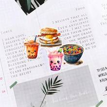 18pcs/Set New Cute Cartoon Watercolor Milk Tea & Breakfast Food Flat Stickers, Multipurpose Decorative Stickers, Suitable For Scrapbooking, Phone Case & Cup DIY Decoration, Self-Adhesive, Matte Paper, Disposable School Supplies - Grid - View 3