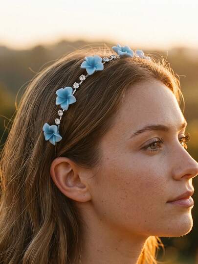 1pc Floral Print Bohemian Iron Alloy Headband, Minimalist Fresh Sunflower Headband, Cute Rhinestone Decorated Hair Clip, Versatile Accessory