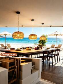 1 chiếc chao đèn treo bằng mây tự nhiên, chao đèn hình trống oval thủ công, chao đèn rỗng kiểu Boho, thích hợp cho phòng ăn, phòng ngủ, đảo bếp, địa điểm tổ chức tiệc. - Hình bán nguyệt - Xem 2