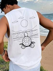 1 chiếc áo tank top cổ cao không tay dành cho nam, kiểu dáng thường ngày, thích hợp cho mùa hè. - trắng - Xem 2