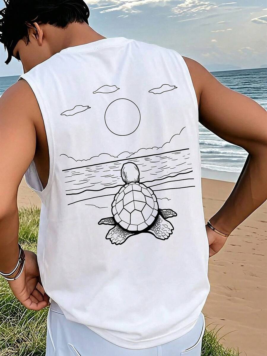1 pieza Camiseta sin mangas de cuello de tortuga casual para hombre, verano - Blanco - Ver 1