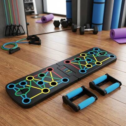 Foldable Push Up Board Multi-Functional Push-Up Stands Portable Home Workout Equipment With Resistance Bands For Strength Training Chest Arms & Core Gym For Men Women