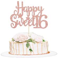1个玫瑰金闪光“Happy Sweet 16”蛋糕装饰插牌 - 16岁生日蛋糕装饰 - Hello 16，Cheers To 16 生日派对用品 - 彩色 - 查看 11