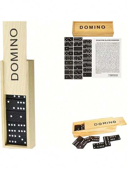 28pcs Checkerboard Game, Outdoor Camping & Travel Entertaining Tabletop Push-Pull Domino Toy, Wooden Box Black Domino Board Game, Suitable For Christmas, Halloween, Easter Parties