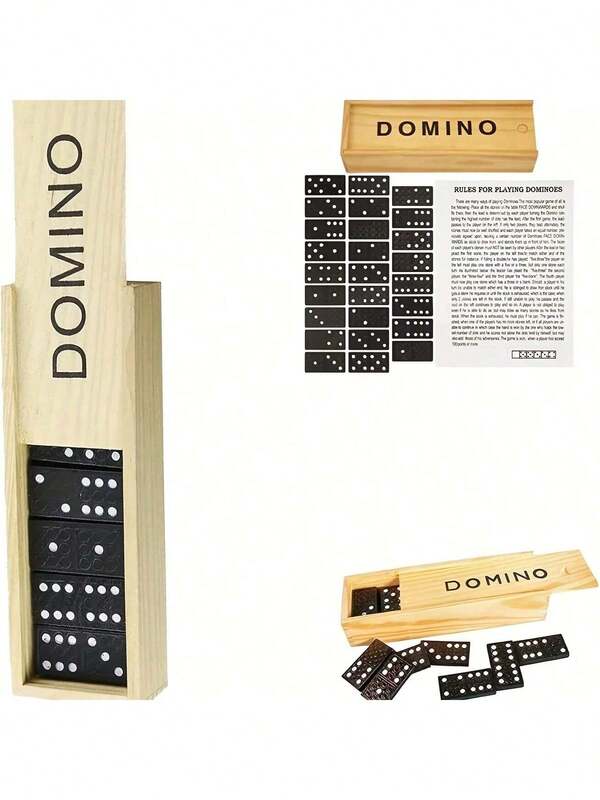 28片装棋盘游戏，户外露营旅行娱乐桌面推拉多米诺骨牌玩具，木盒黑色多米诺骨牌游戏，适合圣诞节、万圣节、复活节派对