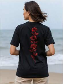 Camiseta de manga corta 100% algodón, estilo europeo y americano de verano, holgada y versátil, cómoda y favorecedora, de corte oversize, prenda única para mujer. - Blanco - Ver 1