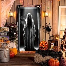 1 Peça Faixa de Boas-Vindas de Halloween, Faixa de Família de Fantasmas Brancos, Moldura de Porta, Bandeira de Porta, Cortina de Porta, Decoração de Festa Festiva, Carnaval, Jardim, Entrada, Suprimentos de Decoração Suspensa para Atmosfera de Terraço. Esta Cena Assustadora de Cemitério é Ideal para Decorações de Festa de Terror e Adereços de Cabine Fotográfica. - estilo A - Visão 4