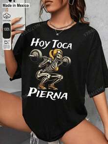 Playera, camiseta, Calacas, calaveras Chidas, HOY TOCA PIERNA, GYM, meme,Mujer dama. - Multicolor - Ver 1