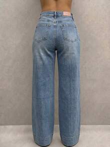 Pantalón De Mezclilla Stretch Mujer Corte Wide Leg Con Quiebre - Lavado ligero - Ver 3