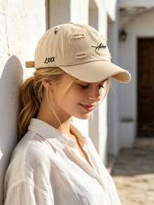 New Ripped Distressed Baseball Cap, Unisex Korean Style Embroidered Sun Visor Hat,Beach,Holiday - A - View 10