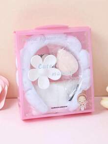 Set de 5 piezas de diadema y muñequera de esponja para spa de niñas, conjunto de diadema de toalla para lavarse la cara, diadema de esponja para spa para remoción de maquillaje, mascarilla facial, cuidado de la piel, recuerdos de fiesta y uso diario, incluye muñequera y broche de pelo con flor grande en caja de regalo - Multicolor - Ver 16