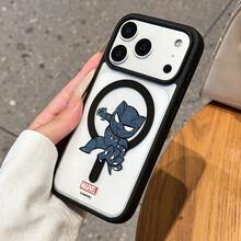 Miniso 漫威蜘蛛人美國隊長黑豹卡通男款magsafe磁吸充電適用於iphone17promax/17pro/air/16promax/15plus/14/13/ip17/15pro/12pro/16plus綠巨人格魯特學生黨防摔保護套相容apple - 黑色 - 查看 2