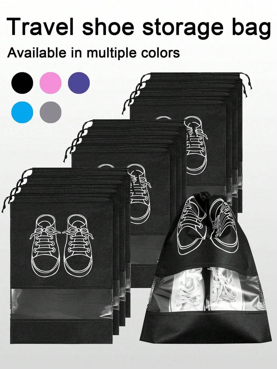 1/5/10pcs Non-Woven Drawstring Shoe Bags, Waterproof Portable Travel Shoe Storage Bags, Multifunctional Organizer Bags For Home, Travel, Cruise, Dorm, Essential Accessories