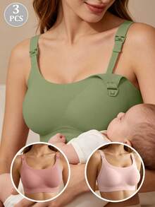 3 piezas de sujetadores de maternidad y lactancia, sujetadores inalámbricos transpirables para el posparto con diseño de apertura con clip para la lactancia - Multicolor - Ver 6