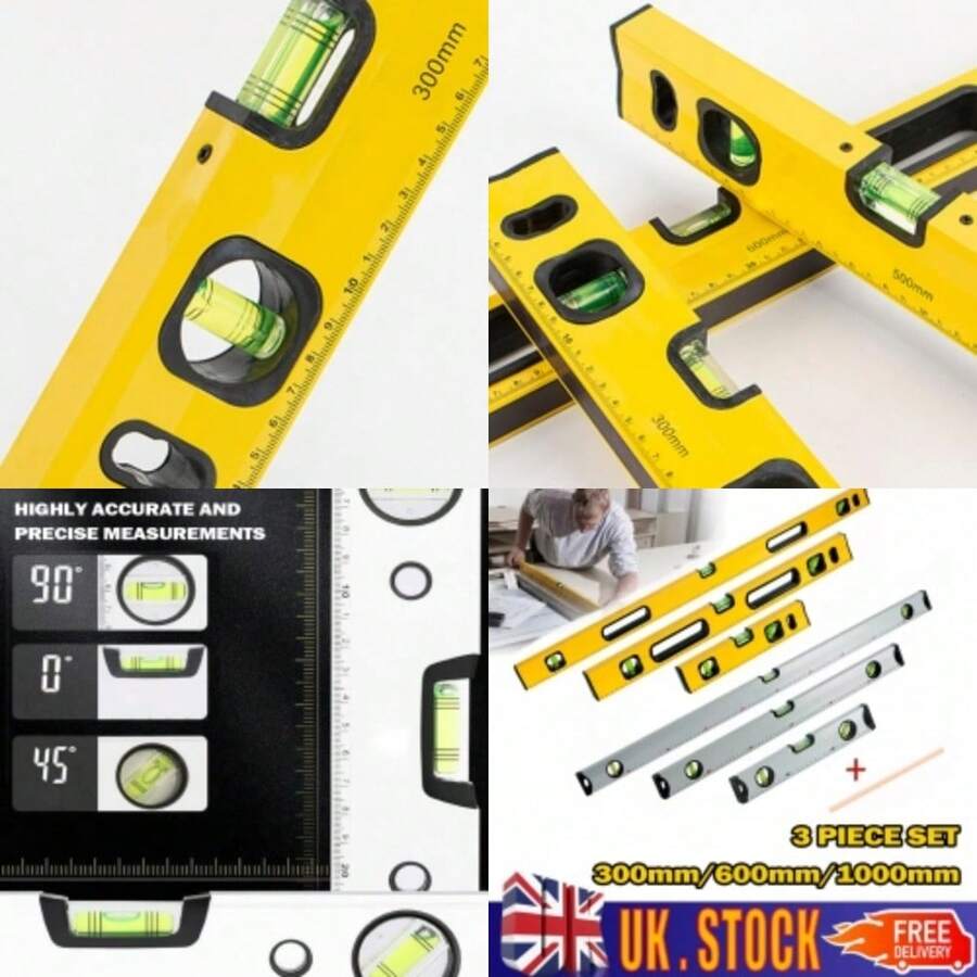MAGNETIC 3 PIECE BUILDERS BUILDING SPIRIT LEVEL SET - 300, 600, 1000mm Yellow/Silver - VJN0342-y - View 1