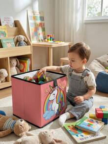 1pc Large Capacity Foldable Storage Box, Cartoon Horse Print Open Storage Basket, Durable Multi-Function Drawer Type Design, Space-Saving For Home, Dorm, Nursery, Under Bed Storage - Multicolor - View 9