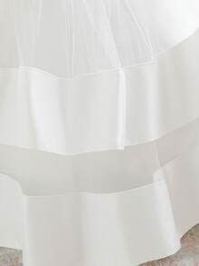 Baby Girls Sleeveless Back Bow Mesh Satin Elegant Flower Girl Dress For Party, Headband Not Included - White - View 9