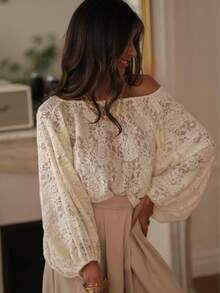 Women's Lace Casual Versatile Daily Outing Top Fall - Apricot - View 5