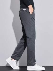 Men's Solid Color Casual Tapered Pants With Pockets - Dark Grey - View 3