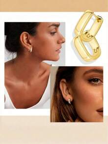 1 Pair Minimalist Teardrop Earrings, Thick Gold-Tone Teardrop Earrings, U-Shaped Earrings, Oval Earrings, Fashionable Elegant Lightweight Delicate Jewelry For Women, Ideal Gift For Her - U Shape - View 4