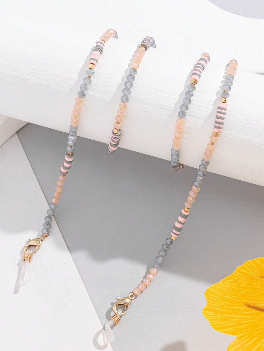 1pc Crystal Soft Clay Eyeglasses Chain, Casual Daily Accessory - Pink - View 1
