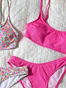 Conjunto de traje de baño para mujer, minimalista y elegante en magenta + multicolor, traje de baño casual y versátil para resort de playa - Multicolor - Ver 7