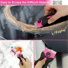 SOKANY Multifunctional Scraper Set, Adhesive Remover, Glass Scraper, Car Tint Tool. Includes 1 Pink Double-Head Scraper + 10 Metal + 10 Plastic Blades. For Floors, Glass, Kitchen, Grout, Home Decor, Outdoor Signs. A Cleaning Essential For Home & Pros. - Pink - View 9