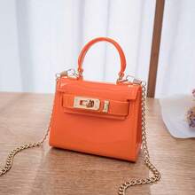 Mini Jelly Top Handle Crossbody Bag, Women's Cute Candy Color Lock Design Chain Shoulder Purse For Party & Daily Use - Orange - View 5