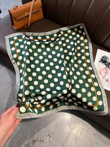 1条优雅波点印花70厘米丝滑方巾，多功能头巾，可作腰带、发饰、时尚领巾 - 綠色 - 查看 3