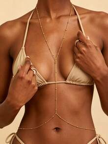 1 chiếc dây chuyền hình chữ Y màu vàng gợi cảm dành cho nữ, dây chuyền đính hạt, dây đeo bikini, trang sức thời trang dự tiệc & nghỉ lễ, phụ kiện đi biển mùa hè. - Hạt vòng cổ - Xem 3