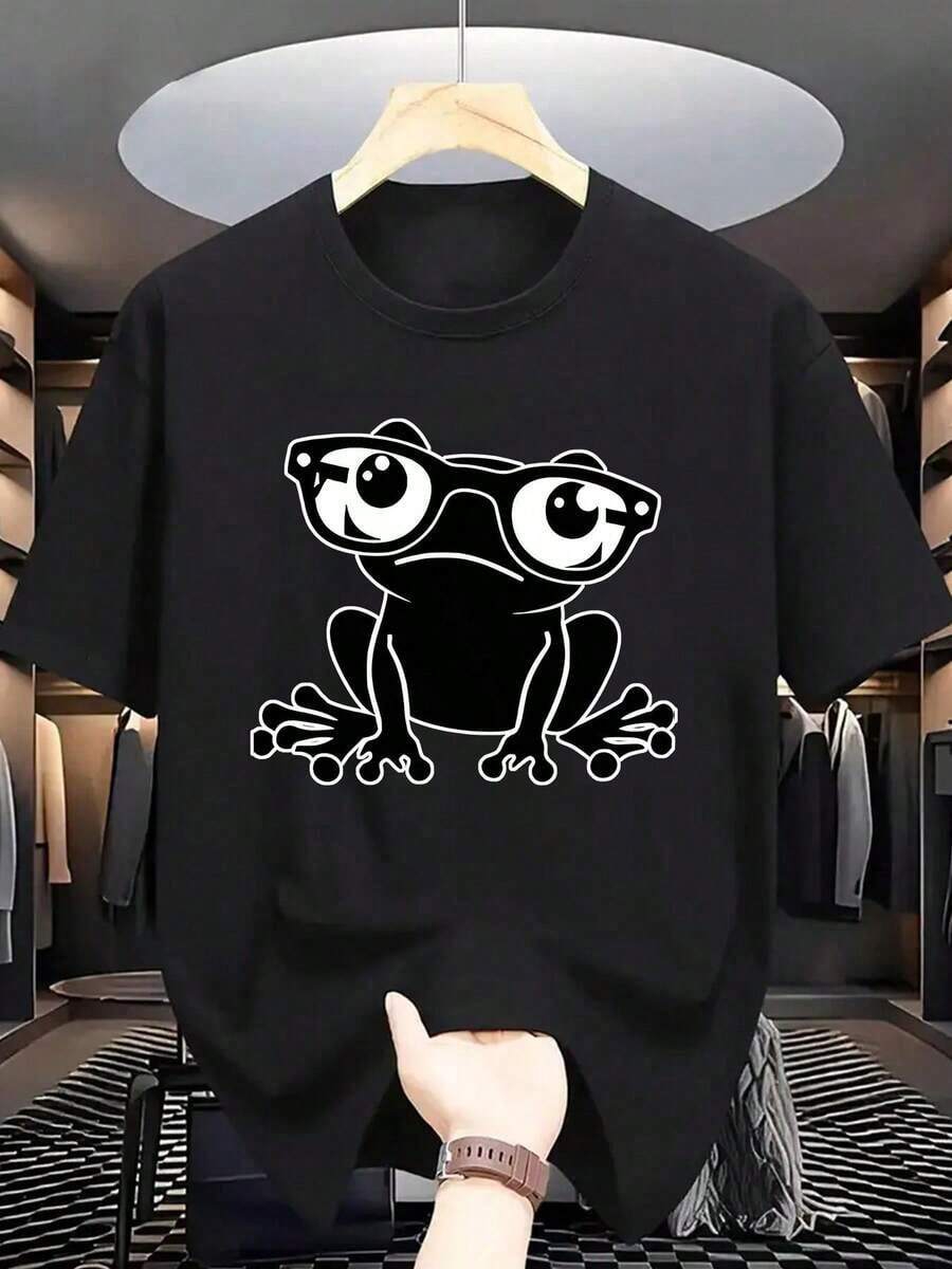 Mangas cortas de moda para deportes de ocio masculinos, estampado 2d con patrón de , elástico y cómodo, adecuado para deportes, viajes, ropa diaria casual - versión convencional de cuello redondo, tejido de punto, camiseta con patrón, camisa cómoda, mangas cortas de moda impresas masculinas - Negro - Ver 1