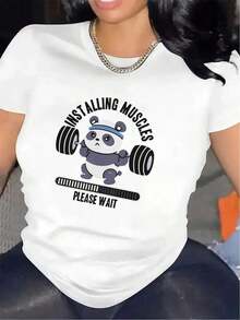 100% cotton Camiseta de gimnasio para mujer - Gráfica divertida 'Solo permitiendo músculos' con panda - Camiseta ligera y elástica para entrenamiento, pesas, yoga, ropa casual - Tejido no transparente - Ropa diaria y deportiva, ropa de gimnasio, ropa de yoga, diseño juguetón, poliéster duradero, camiseta de pesas, camiseta gráfica de moda, material transpirable, camiseta impresa, entusiastas del fitness - Blanco - Ver 1