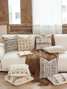 1pc Bohemian Style Pillowcase, Pattern Design, Warm & Comfortable, Decorative & Practical For Home, Living Room, Sofa - Geometric Patterns - View 8