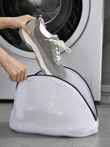 1pc White With Black Zipper Shoe Washing Bag, Shoe Storage Bag, Household Shoe Washing Bag, Shoe Washing Filter Net Bag, Laundry Bag, Washing Machine Filter Bag, Anti-Deformation Laundry Bag, Anti-Entanglement Laundry Bag, Anti-Stain Laundry Bag, Travel Shoe Storage Bag, Suitable For Dresses, Pants, Shoes, Jeans, Boots, Suitable For Spring And Summer, Minimalist Style - A - View 1