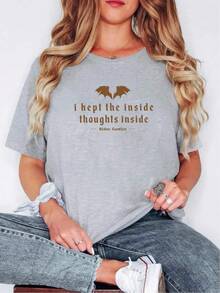 Estilo oversize adecuado para mujeres, Ridoc Dejo mis pensamientos interiores dentro de la camiseta, Camiseta Ridoc Onyx Storm, Libro de la Cuarta Ala, Caballero Dragón, Camiseta Romántica, Regalo de Libro, Camiseta holgada para mujer, perfecta para fiestas o regalos, suave y cómoda - Camiseta de cuello redondo, camiseta deportiva casual, artículo esencial de vestuario, Buscar, ropa deportiva casual para el Día de San Valentín para mujer. - Blanco - Ver 10