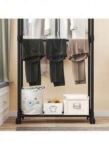 1 pieza Perchero de pie, Estantería de almacenamiento para el dormitorio del hogar, Perchero colgante de ropa para la sala de estar, Estantería de almacenamiento de entrada simple con ruedas, Perchero móvil ajustable para dormitorio y balcón - Blanco - Ver 3