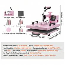 Heat Press Machine, 15 X 15 Inch, 8 In 1 Heat Transfer Machine With 6-30 Oz Tumbler Press, 360° Swing Away T-Shirt Pressing, Digital Precise Control, For T-Shirts/Mugs/Hats/Plates, Pink - Pink - View 7