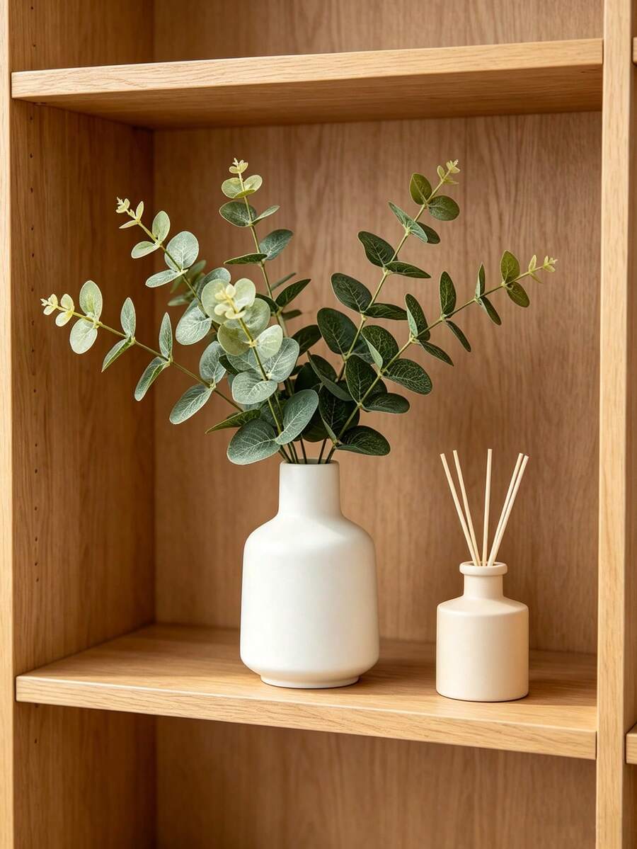 1/10/20 pezzi Foglie di eucalipto artificiali, rami di eucalipto finti, foglie di albero dei soldi finte, piante verdi artificiali, forniture per profumo da sposa, regalo di San Valentino, compleanno, festa di nascità, decorazione fai-da-te per il giardinaggio domestico - Eucalipto a rami corti - Visualizzare 1