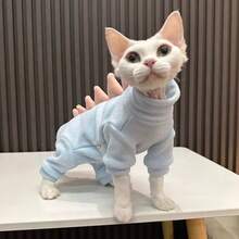 Áo giữ ấm bụng và bảo vệ bốn chân cho thú cưng mùa Thu/Đông, chất liệu lông cừu họa tiết khủng long, phù hợp cho mèo không lông Sphynx và Devon Rex, có thể giặt máy. - Màu xanh lam - Xem 6