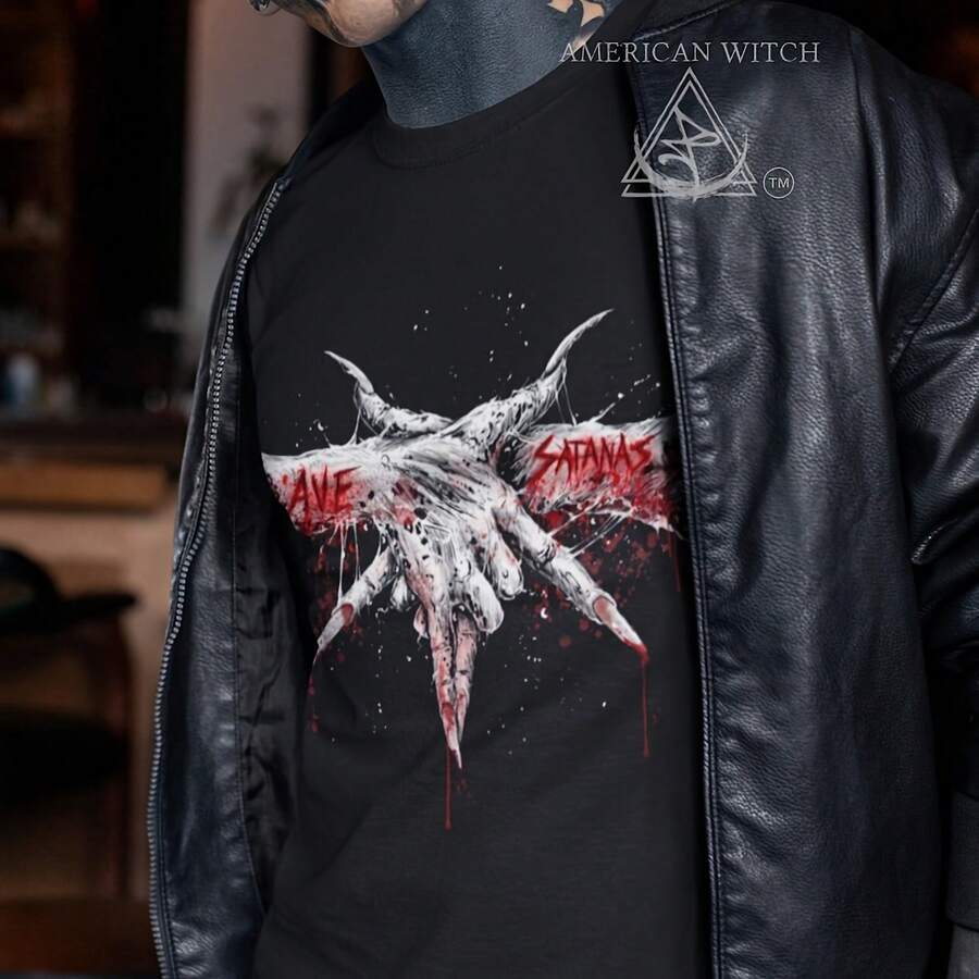 Ave Satans Pentagram ds Crew Neck Tee, Ave Satanas Shirt, Pentagram ds Shirt, Pentagram, Satanic Shirt, Hail Satan Shirt, Satan shirt220g heavyweight 100% cotton T-shirt. Butterfly print. Unisex sizing. Round neck inspirational T-shirt. Cute and beautiful Y2K-inspired summer top, perfect for the outdoors, home, work, or street wear. Casual, loose-fitting everyday T-shirt. - Negro - Ver 1
