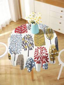 1pc Pastoral Plant Pattern Printed Tablecloth, Modern Polyester Rectangular/Round Waterproof Tablecloth, Digital Printing Suitable For Living Room, Outdoor Dining Table, Small Round Table - Multicolor - View 8