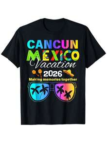 Cancun Mexico 2026 Group T-Shirt| Colorful Tropical Design With Palm Trees And Hats, Ultra Soft And Breathable, Comfortable Fit Crew Neck Summer Casual T-Shirt For Travel And Group Outfits, All Season Wear. - 黑色 - 查看 8