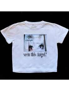 Men's 2000s Retro Y2K Emo Gothic Harajuku Punk T-Shirt - "Have You Seen This Angel?"Print Short Sleeve Crew Neck Tee, Nostalgic 00s Streetwear Top For Concerts & Everyday Style,Sommer-T-Shirt - 白色 - 查看 1
