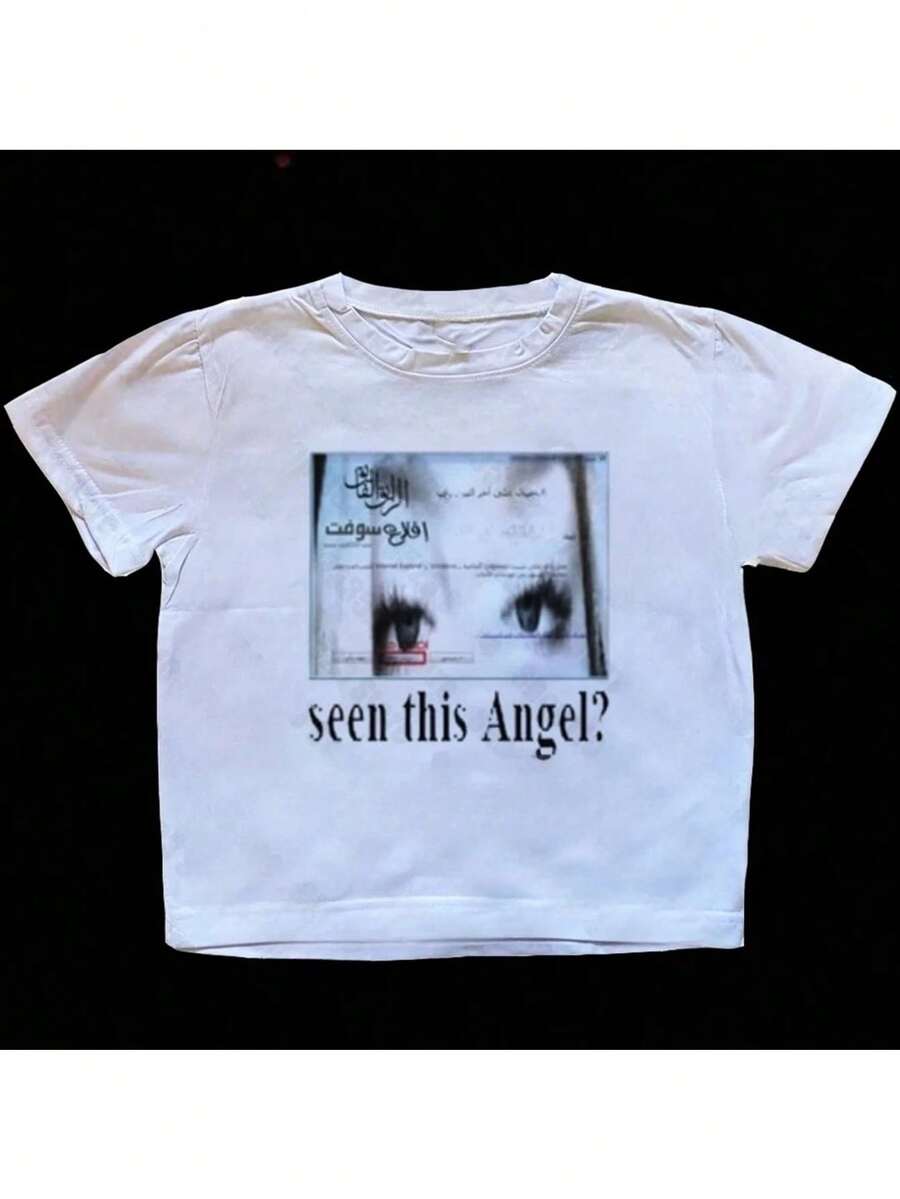 Men's 2000s Retro Y2K Emo Gothic Harajuku Punk T-Shirt - "Have You Seen This Angel?"Print Short Sleeve Crew Neck Tee, Nostalgic 00s Streetwear Top For Concerts & Everyday Style,Sommer-T-Shirt - 白色 - 查看 1