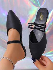 Women's Pointed Toe Flat Sandals, Casual Fashion Versatile Thin Strap Metal Buckle Pointed Toe Ballet Flats, Elegant Daily Office Wear Women's Shoes - Black - View 4
