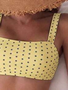 Conjunto de bikini de 2 piezas con parte superior de tirantes con estampado de color aleatorio y shorts de cintura alta para mujer, para vacaciones en la playa - Multicolor 8 - Ver 4