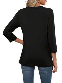 3pcs Solid Color Round Neck 3/4 Sleeve Casual Loose Tops, Suitable For Spring/Summer Daily And Home Wear, Women - Multicolor - View 3
